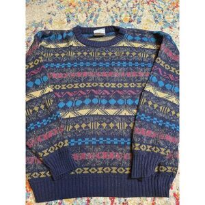 Vintage 90s Colorful Geometric Pattern Sweater Size M/L Peter Jon Multicolor